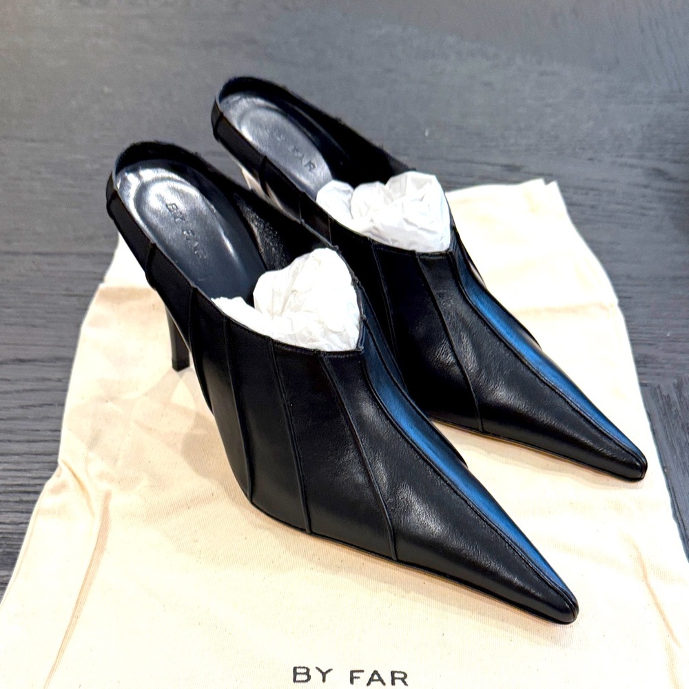 BY FAR Sleek Black Leather Heels